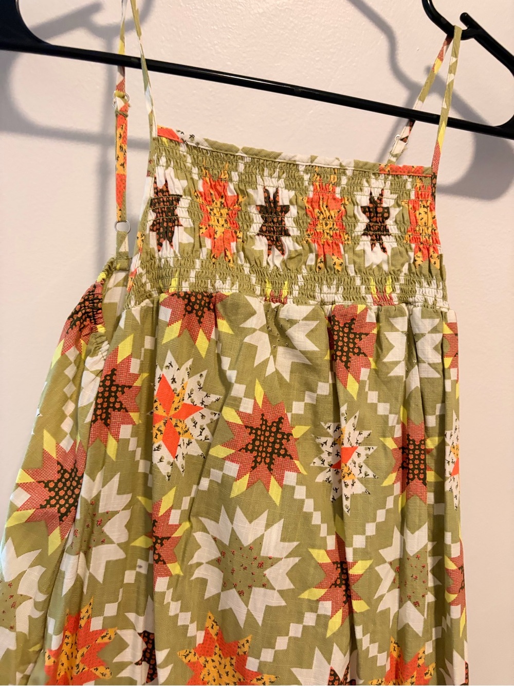Universal Thread Olive Green Floral Strap Dress with Orange Accents